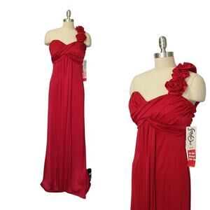 Vintage Y2K Prom Dress Maxi Gown Red Satin Size S M New Rosette One Shoulder